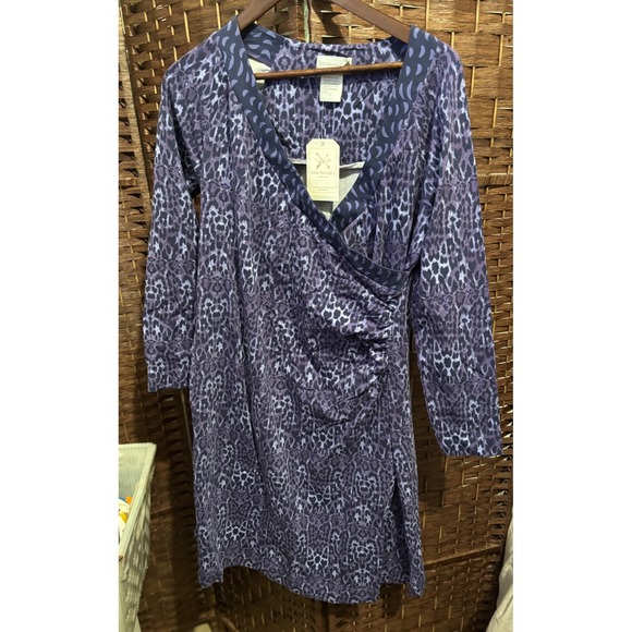 Soft Surroundings L Purple Leopard animal Print faux Wrap Dress L - Picture 1 of 7